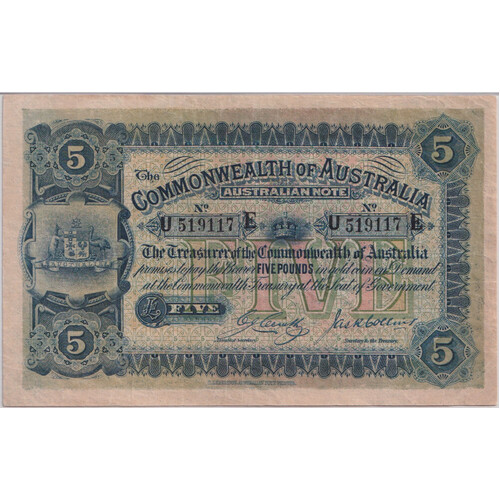 1918 Five Pound Cerutty/Collins R37B PMG VF25
