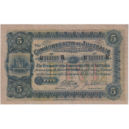 1918 Five Pound Cerutty / Collins R37b good Fine