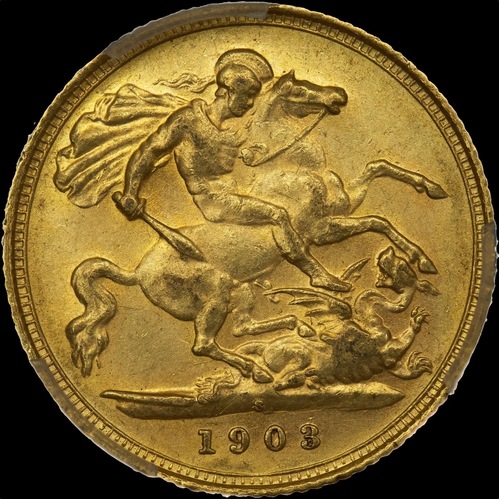 1903 Sydney Edward VII Half Sovereign about Unc (PCGS AU58)