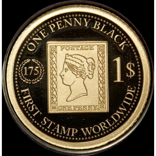 Fiji 2015 Gold 1 Dollar Half Gram Coin Penny Black Postal Stamp