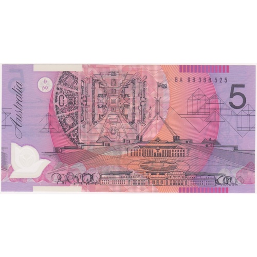 1996 $5 Note Macfarlane/Evans BA96 First Prefix R218aF Uncirculated