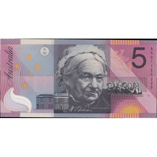 2001 $5 Note Centenary of Federation AA01 First Prefix MacFarlane/Evans R219F Uncirculated