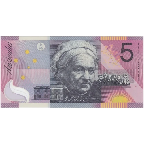 2001 $5 Note Centenary of Federation JD01 Last Prefix Macfarlane/Evans R219L Uncirculated