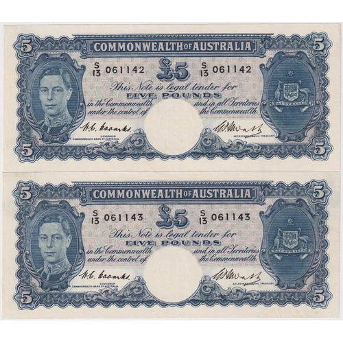 1949 Five Pound Consecutive Pair Coombs/Watt R47 Extremely Fine