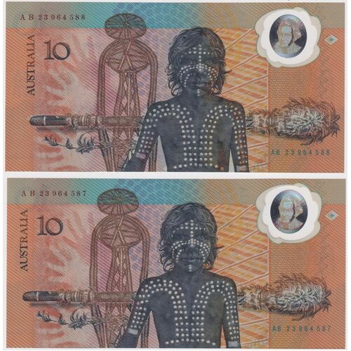 1988 $10 Note Pair Registration Shift Error Johnston/Fraser R310a Uncirculated