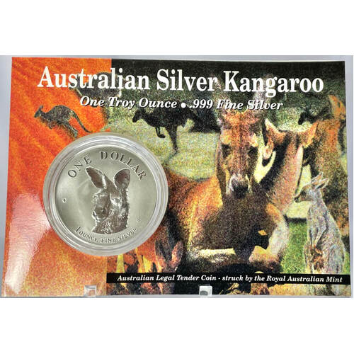 1995 One Dollar Silver Kangaroo Unc Coin Facing Kangaroo