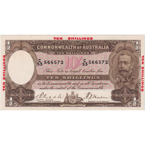 1934 Ten Shilling Riddle/Sheehan R10 PCGS about Unc AU53