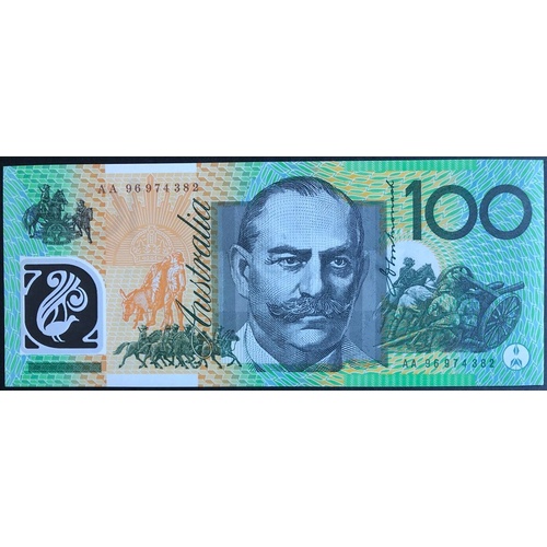 1996 $100 Note AA96 First Prefix Fraser/Evans R616aF Uncirculated