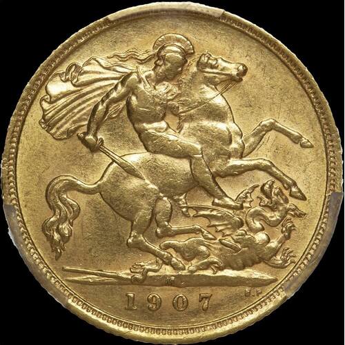 1907 Melbourne Edward VII Half Sovereign about Unc (PCGS AU58)