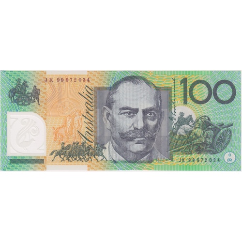 1999 $100 Note JK99 Last Prefix Macfarlane/Evans R618bL Uncirculated