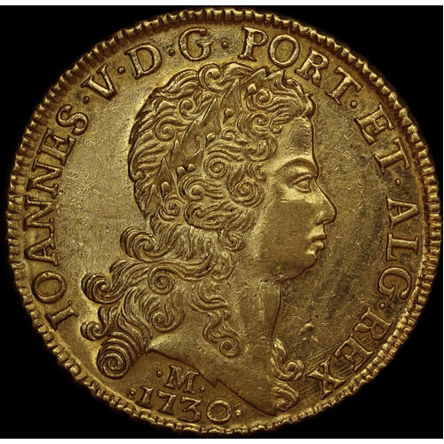 Brazil Gold 12,800 Reis (Johanna) 1730-M KM#139 Extremely Fine