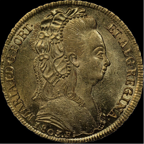 Brazil (Rio) Gold 6,400 Reis 1803-R KM#226.1 Uncirculated