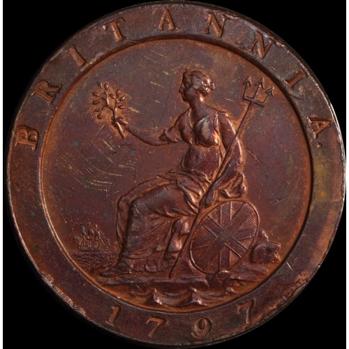 1797 Copper Cartwheel Penny George III S#3777 about Unc