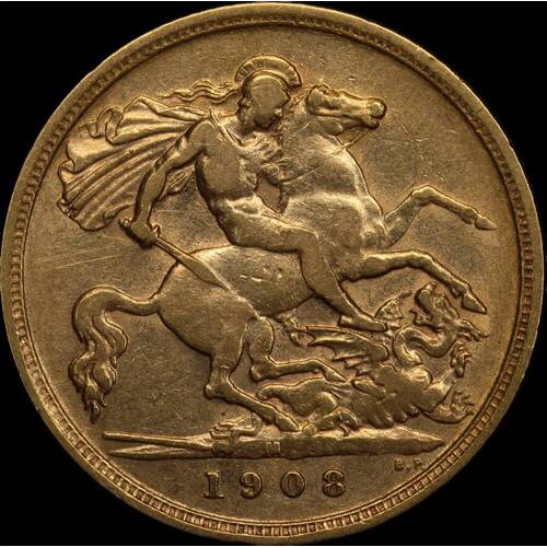 1908 Melbourne Edward VII Half Sovereign Fine