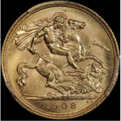 1908 Melbourne Edward VII Half Sovereign Unc (PCGS MS62)