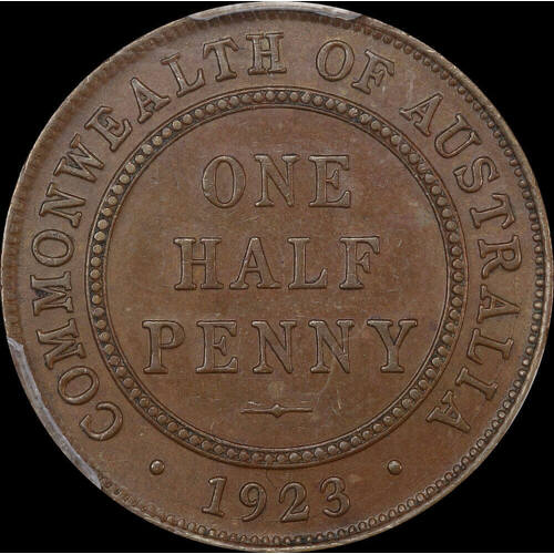 1923 Halfpenny about Unc (PCGS AU58)
