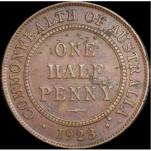 1923 Halfpenny Genuine full centre diamond with black crust