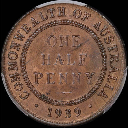 1939 Halfpenny Old Reverse Choice Unc (MS64+BN)