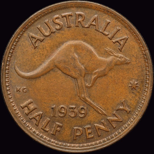 1939 Halfpenny Kangaroo Reverse about Unc