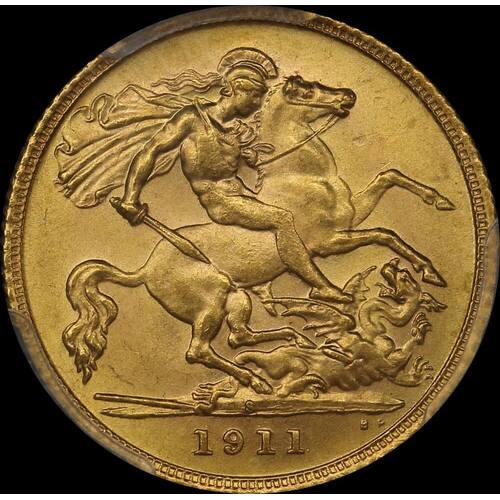 1911 Sydney George V Half Sovereign Choice Unc (PCGS MS63)