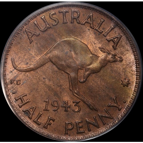 1943-I Halfpenny Choice Unc (PCGS MS63RB)