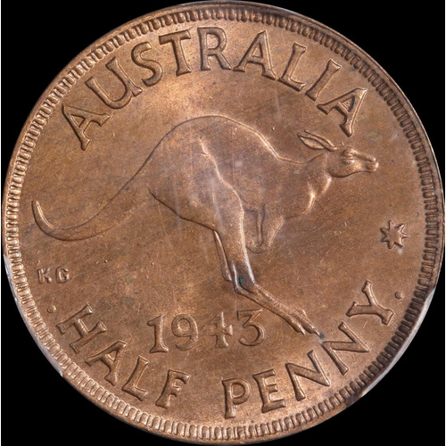 1943-I Halfpenny Choice Unc (PCGS MS64RB)