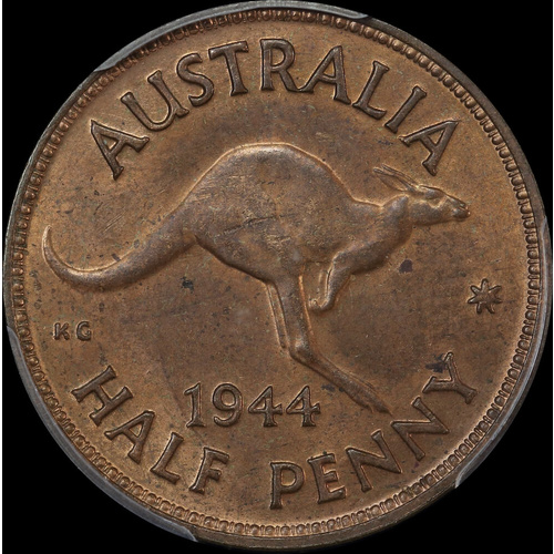 1944 Halfpenny Choice Unc (PCGS MS64RB)