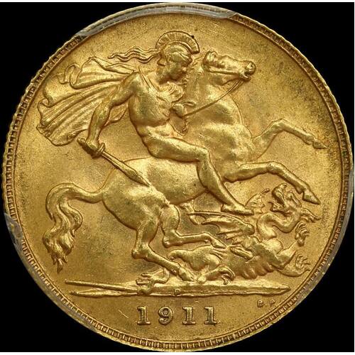 1911 Perth George V Half Sovereign Choice Unc (PCGS MS63)