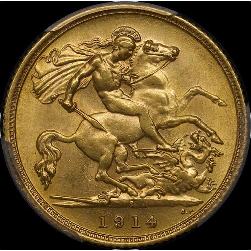 1914 Sydney George V Half Sovereign PCGS AU58