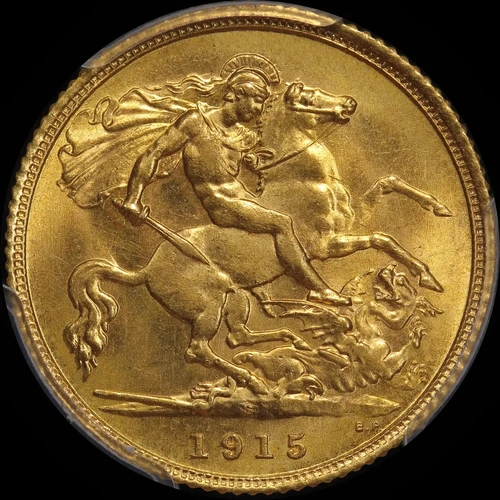 1915 Sydney George V Half Sovereign Choice Unc (PCGS MS64)