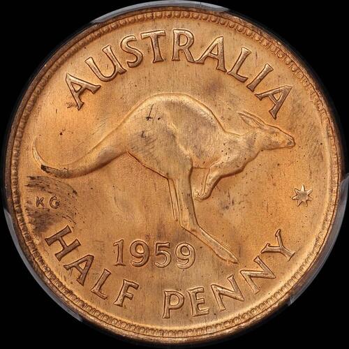 1959 Halfpenny Gem Unc (PCGS MS65RD)