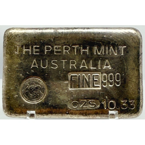 Perth Mint Silver 10 Ounce Vintage Cast Ingot 99.99% Pure 10.33ozt