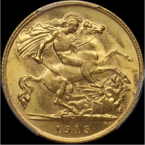 1915 Melbourne George V Half Sovereign Choice Unc (PCGS MS63)