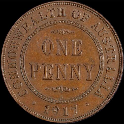 1917-I Penny about Unc