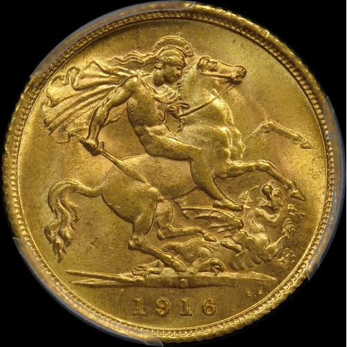 1916 Sydney George V Half Sovereign Choice Unc (PCGS MS64)