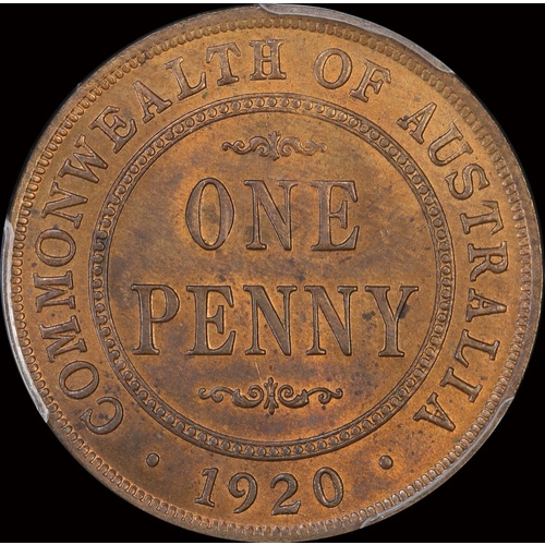 1920 Penny Dot Above Bottom Scroll Indian Obverse Choice Unc (PCGS MS64RB)