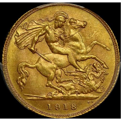 1918 Perth George V Half Sovereign Choice Unc (PCGS MS64)