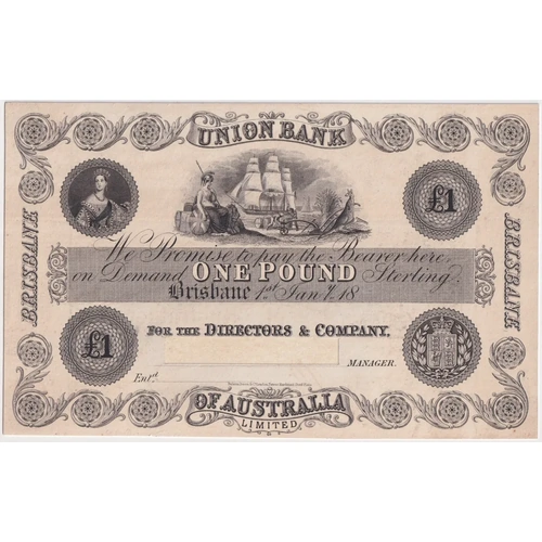 Union Bank of Australia (Brisbane) 1 Pound Unissued Printer's Proof