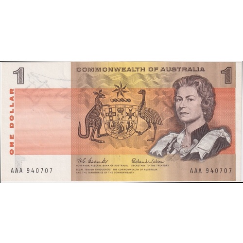 1966 $1 Note AAA First Prefix Coombs/Wilson R71F about Uncirculated