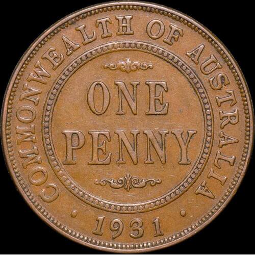 1931 Penny English Obverse Dropped 1 Reverse good VF