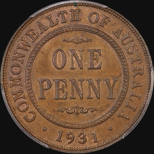 1931 Penny Dropped 1 London Obverse Unc (PCGS MS62BN)