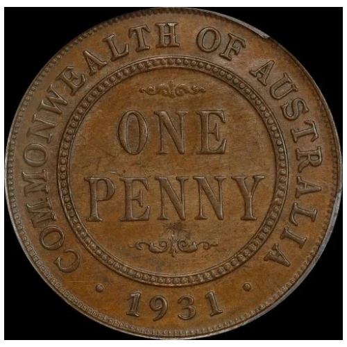 1931 Penny Aligned Date English Obverse PCGS MS62BN