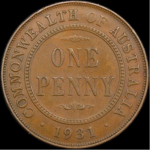 1931 Penny English Obverse Aligned Date Very Fine