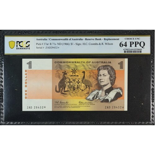 1966 $1 Note Star Note Coombs/Wilson R71S PCGS Choice Unc 64 PPQ