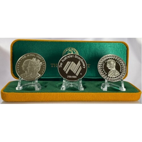 1988 Bicentennial / Royal Visit Sterling Silver 3 Medallion Set‚Äã Stokes Mint