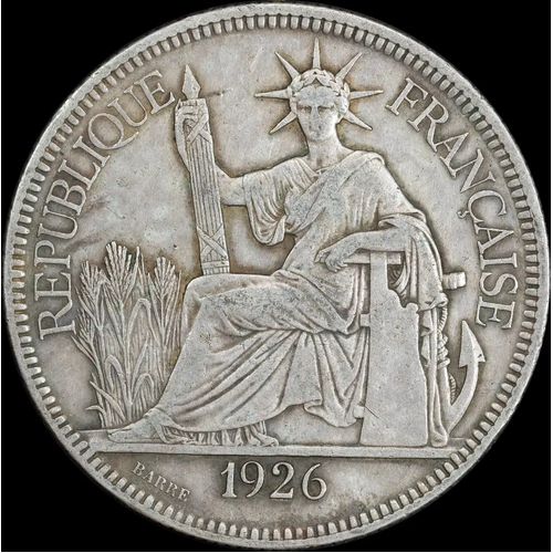French Indo-China 1926 A Silver Piastre KM# 5a.1 Extremely Fine