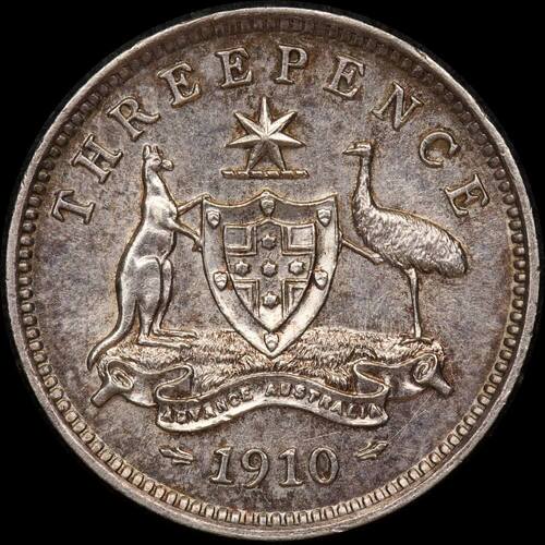 1910 Threepence about Unc