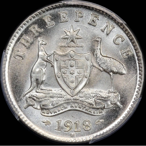 1918 Threepence Choice Uncirculated PCGS MS63
