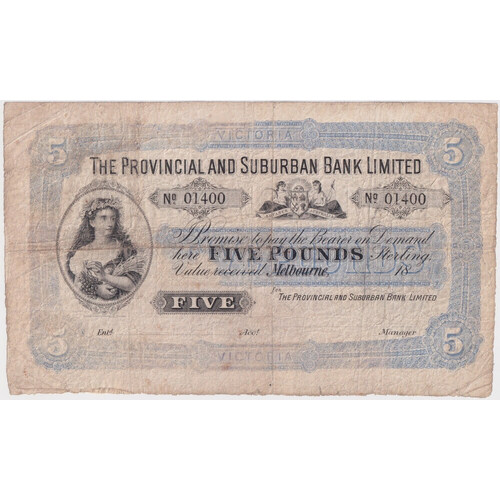 Provincial and Suburban Bank Five Pounds Victoria 18-MVR 2a Fine