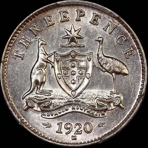 1920 Threepence about Unc (PCGS AU58)